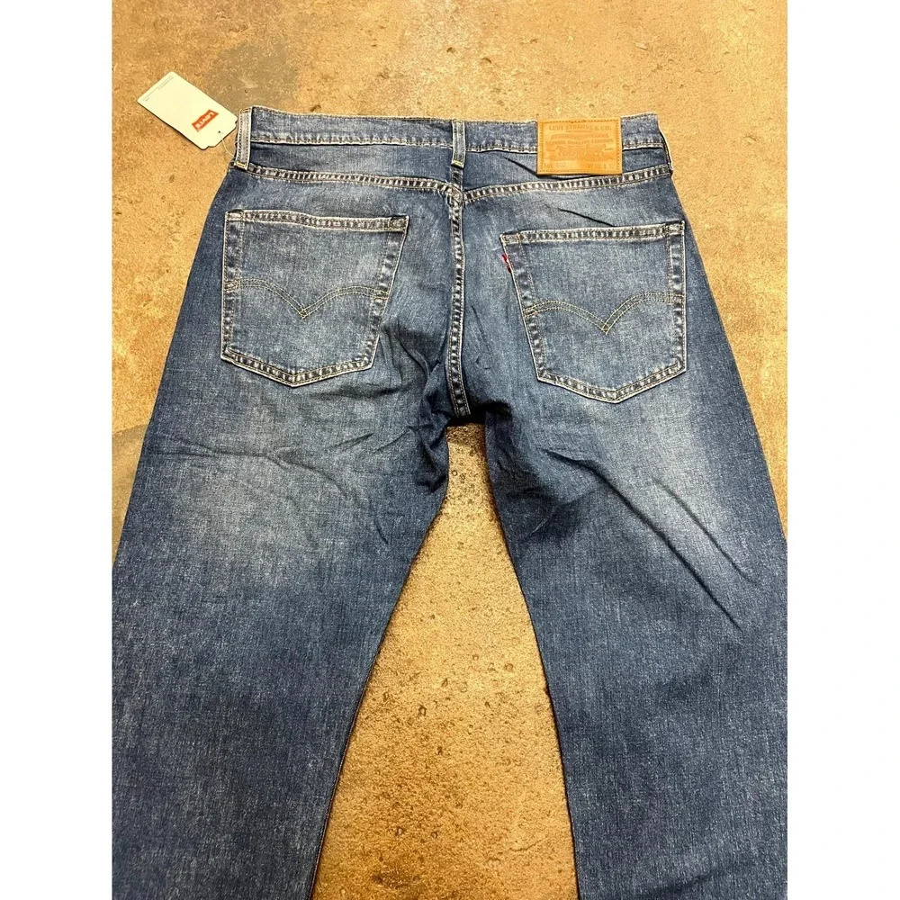 Levi's 502 Straight Jeans Mens‎ 32x32 Blue Whiskering Denim Logo Cotton Stretch